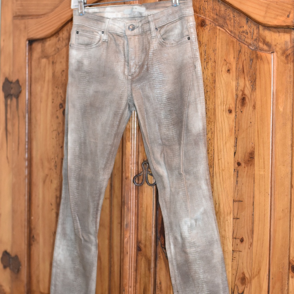 Beige straight stretchy pants w/ snake skin stamp